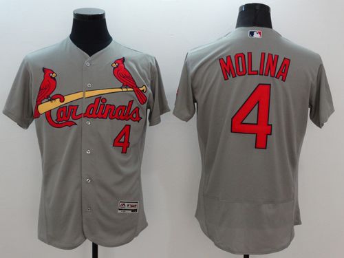 Cardinals #4 Yadier Molina Grey Flexbase Authentic Collection Stitched MLB Jersey - Click Image to Close